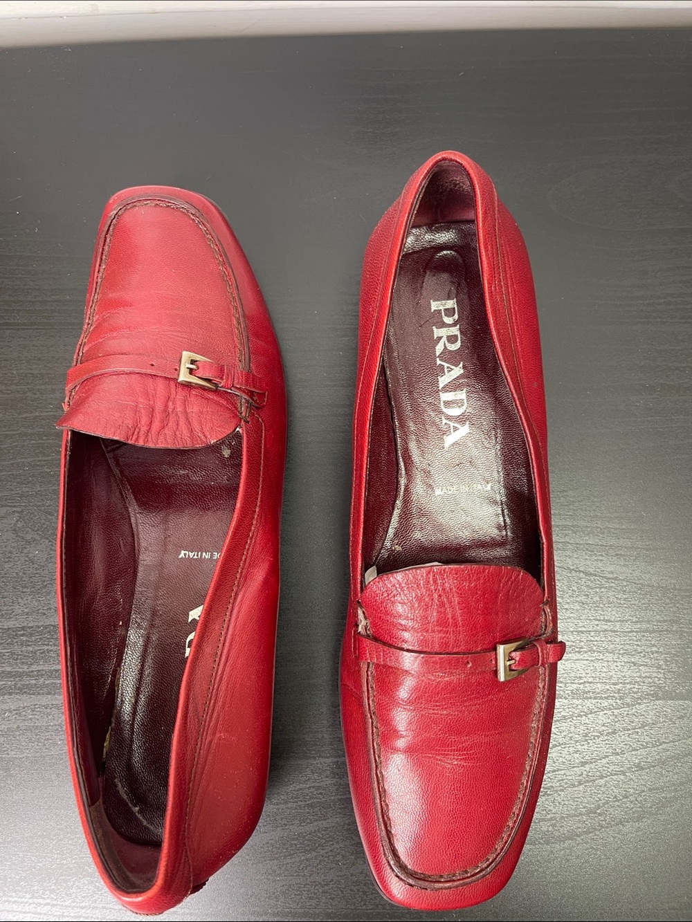 Prada Burgundy Leather Loafers Women EU 37 Slip-On Flats Old Money Luxe Italy